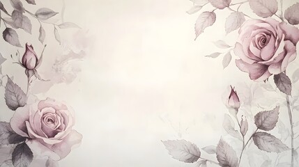Elegant Floral Frame with Delicate Watercolor Roses and Leaves Perfect for Romantic Designs or Weddings