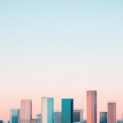 Obraz premium A skyline at dusk with modern buildings against a pastel sky.