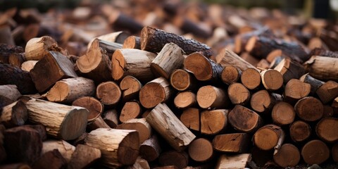 Fototapeta premium A Close-up of a Stack of Cut and Sawn Firewood Ready for the Winter Months