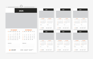 2025 Wall calendar design template, six-page 2024 modern calendar design	