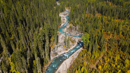 a winding mountain river in the autumn mountains of Altai