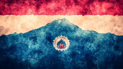 Watercolor artwork for Dominican Republic National Day showcasing serene landscapes of rivers and mountains along with vibrant festivals celebrating national identity