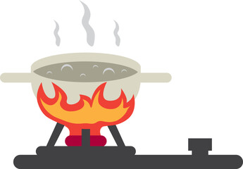 Illustration Boiling Water Cook With Pot On Gas Stove Fire On