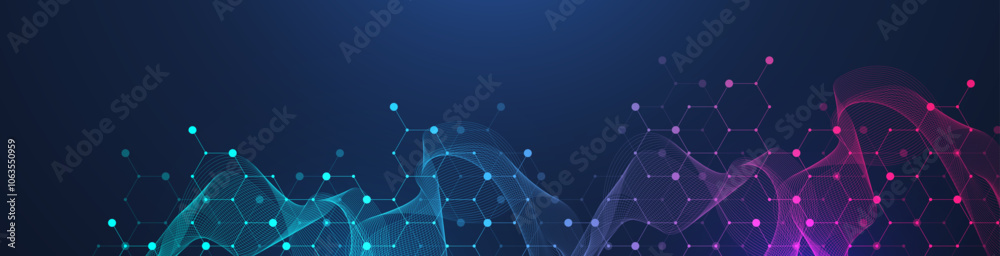 Poster molecular abstract structure and genetic engineering dna. healthcare and medicine background concept