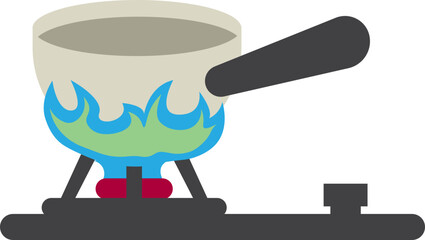 Illustration Boiling Water Cook With Pot On Gas Stove Fire On