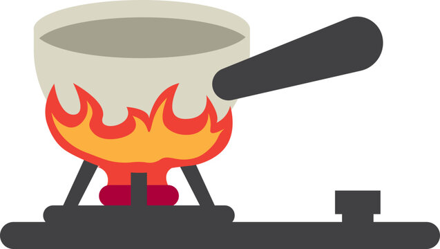 Illustration Boiling Water Cook With Pot On Gas Stove Fire On