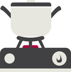 Cooking Activity with Pot on Gas Stove Fire On