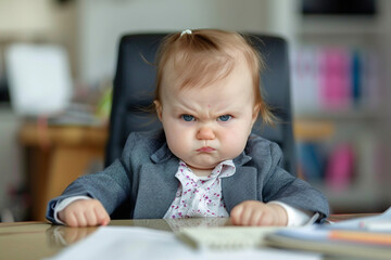 Created with generative ai image of small severe angry child office boss