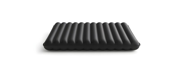 a black inflatable air mattress, ribbed design with smooth surface, high detail, isolated on white background
