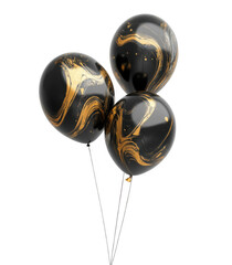 Black and gold balloons on a white background, transparent PNG 