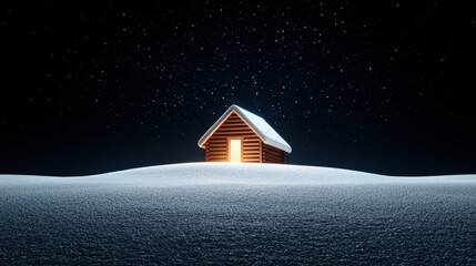 Naklejka premium Cozy Cabin Under a Starry Winter Sky