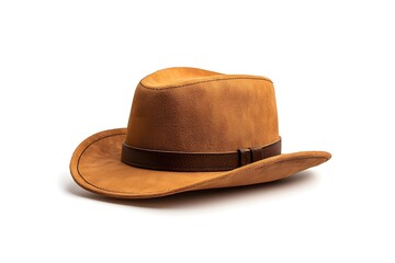 a western cowboy hat in brown, realistic leather material and shadow, isolated on white background