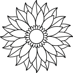  Sunflower Outline Illustration for Coloring Book–Simple Floral Line Art