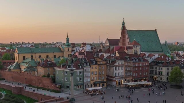 Warsaw Poland time lapse city skyline at Praga Footbridge and old town