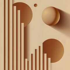 Obraz premium An abstract composition featuring geometric shapes in warm tones, with bars and circles casting subtle shadows on a sandy background, creating a harmonious and modern aesthetic.