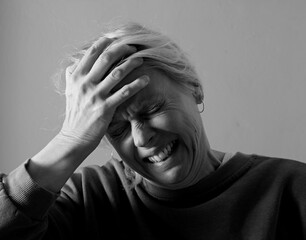 pain and headache woman in stress stressed out and abuse with depression people stock photos stop...