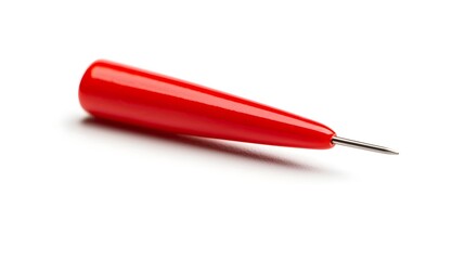 Fototapeta premium close-up of a red push pin, smooth plastic and metallic needle, vibrant color, isolated on white background