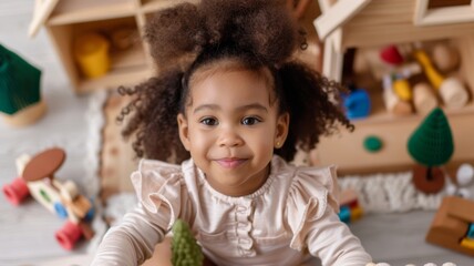 Fototapeta premium Joyful child playing with educational toys at home