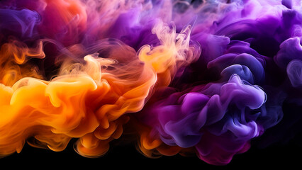 Thick clouds of purple and orange smoke mix to create smooth gradients against a dark background.