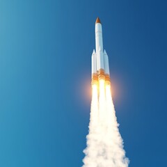 Obraz premium A rocket launching into the sky, showcasing the power of space exploration.