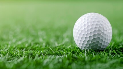 Fototapeta premium Golf ball resting on lush green grass in sunlit outdoor setting