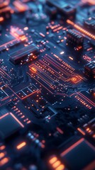 Obraz premium Luminous Blue Circuit Board Glows with Radiant Technology, Mobile Wallpaper Design