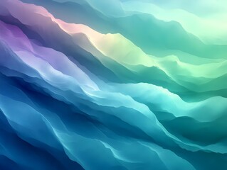 Obraz premium An abstract wave pattern featuring smooth gradients of teal, blue, and lavender hues flowing seamlessly together, creating a serene and calming atmosphere.