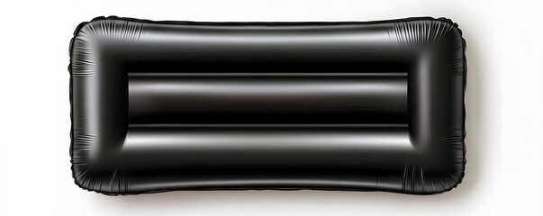a black inflatable air mattress, ribbed design with smooth surface, high detail, isolated on white background