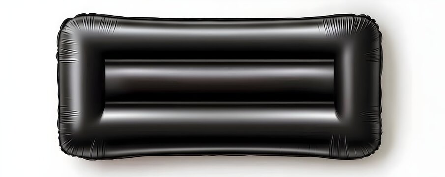 a black inflatable air mattress, ribbed design with smooth surface, high detail, isolated on white background