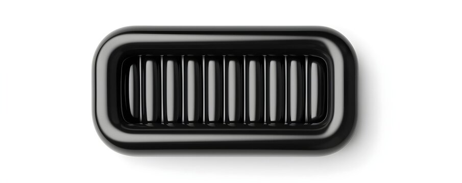 a black inflatable air mattress, ribbed design with smooth surface, high detail, isolated on white background