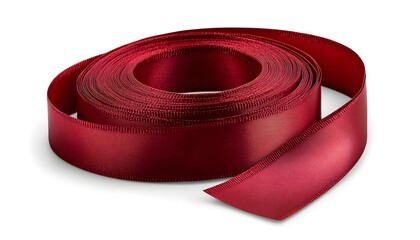 a thin red ribbon with soft bends, satin finish, perfect for celebration themes, isolated on white background