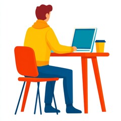 A person working on a laptop at a table with a coffee cup.