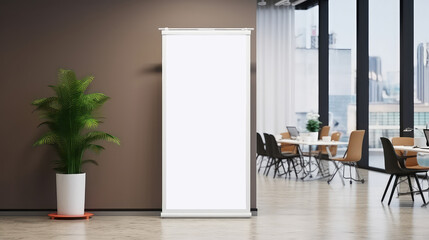 Blank Roll Up Banner Mockup Office Interior Design