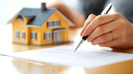 Homeowner Signing Mortgage Contract with House Keys on Table for Property Ownership Approval