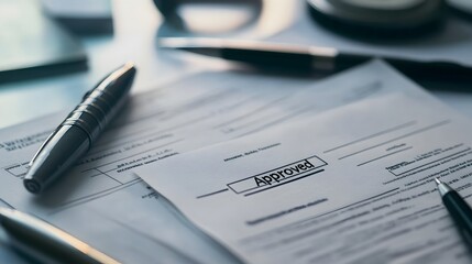 Approved Mortgage Loan Document with Pen and Workspace Items on Desk