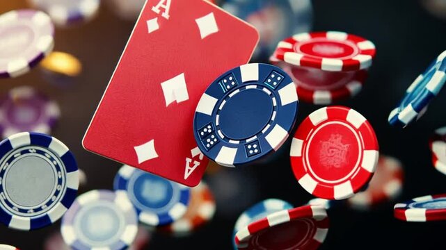 Flying cards 
and poker chips, poker chips and cards, Casino theme, footage, 4k footage, videos, video clip, slow motion, video wallpaper, animation, 4k