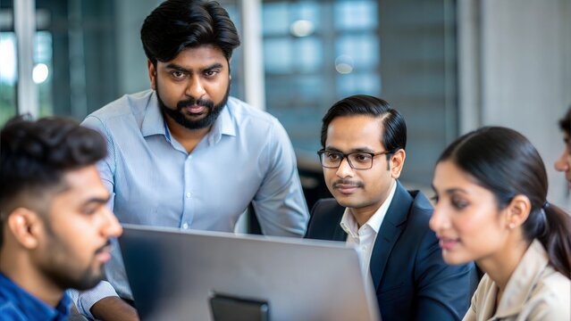 An Indian IT trainer explaining concepts to a small group of students in a classroom or online setup.
