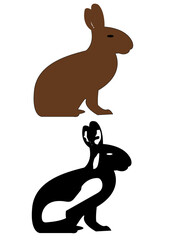 Pretty brown and white black rabits seen from the side isolated on white background,Sniffing rabbit,Side view of rabbit rearing up on field,A two cute brown and white and black rabits with large ears