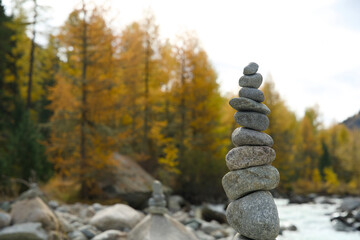 Indian summer in Val Roseg near Pontresina. Indian summer in the Swiss Alps, with golden larch trees