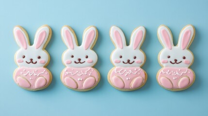 Obraz premium Happy Easter. Multicolored pastel easter cookies on a isolated background. Bunny.