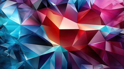 Fototapeta premium Abstract Polygonal Art A vibrant and dynamic composition of overlapping, angular shapes in shades of blue, red, and purple. The contrasting colors create a sense of depth and movement.