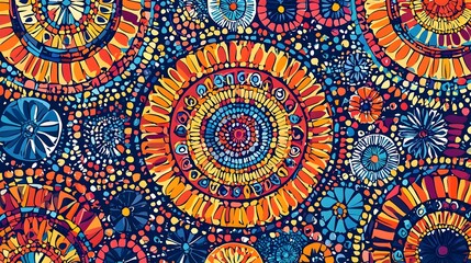 Vibrant Indian Mosaic Art Inspired Digital Pattern with Intricate Tile Like Shapes