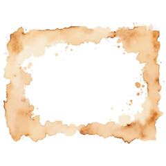 A rustic, aged watercolor frame with a burnt edge and splatter details.