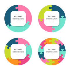 Vector infographic puzzle pie chart diagram set
