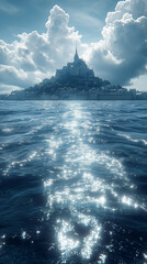  Majestic Mont Saint-Michel Castle Against Dramatic Sky and Sparkling Waters 
