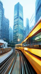 Fototapeta premium Capture the dynamic motion blur of a city train racing past a bus in high-speed action