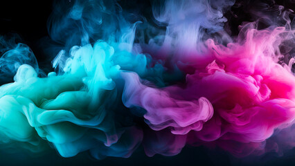 Thick clouds of blue and pink smoke mix to create smooth gradients against a dark background.