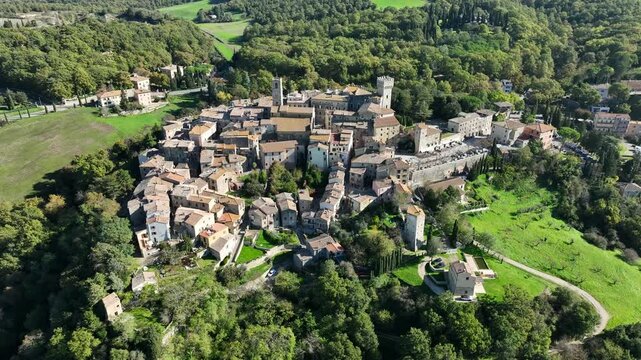 San Casciano dei Bagni, exclusive tourist destination in Tuscany in the province of Siena. Italy.
Aerial view of the medieval village of San Casciano dei Bagni, a tourist attraction famous for its the