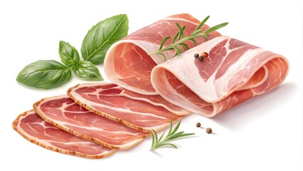 Slices of Ham and Prosciutto Isolated on Transparent Background, Italian Cured Meats for Culinary Use
