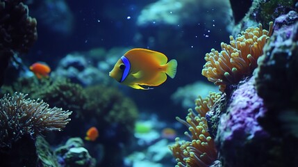 Obraz premium Macro Photography of Coral Fish Amongst Bright Underwater Coral Reefs